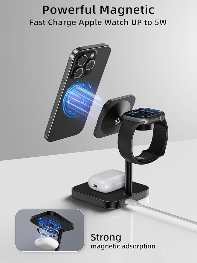 [Qi2 Certified ] LULULOOK 3 in 1 Charging Station 15W QI2 Wireless Charger Stand Magnetic Charger for iPhone 17/16/15/14/13/12 Series AirPods Pro/3/4 Apple Watch with 30W PD Adapter