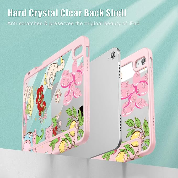 Mektron for 11th Generation iPad 11-inch A16 chip 2025 Cover with Pencil Holder Fit 10th Generation iPad 10.9-inch A14 chip 2022 Shockproof Clear Shell Y2K Clipart