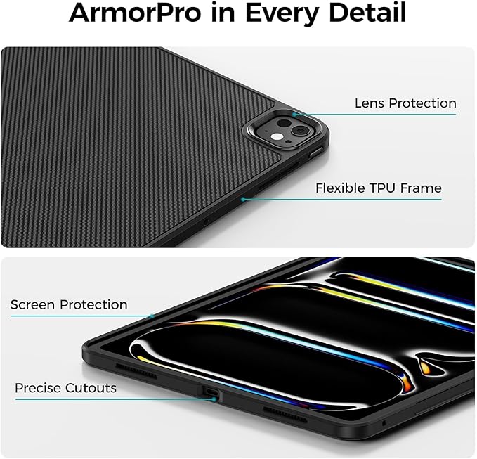 BENKS ArmorPro Case for iPad Pro 12.9 Inch 6th/5th/4th/3rd Gen (2022/2021/2020/2018) Slim Shockproof Cover with Pencil Holder Supports Apple Pencil Charging Built with Dupont Kevlar Fiber and TPU