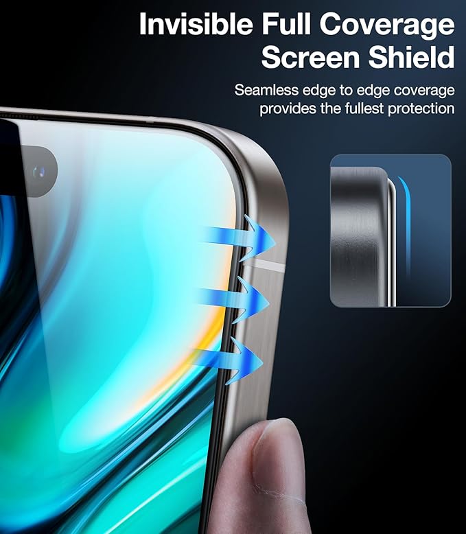 UltraGlass Top 9H+ Glass for iPhone 16 Plus Privacy Screen Protector 2024 [No.1 Military Grade Shatterproof &amp 100% Anti Spy] Privacy Screen Tempered Glass [Longest Durable] 2 Pack