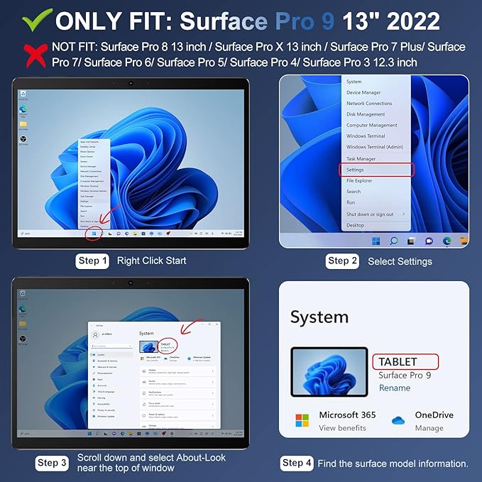 INFILAND Microsoft Surface Pro 11 AI/10/9 5G Case 13 Inch 2022 Full Crystal Clear [Anti-Yellowing] All-in-one Protection Shell Cover Work with Type Cover Keyboard &amp Surface Slim Pen 2 Bayer Cle