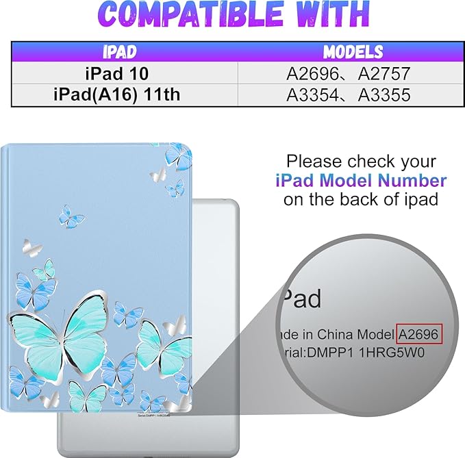 for iPad 10th Generation Case 10.9 Inch for iPad 11th(A16) 2025 Girls Cute Women Folio Cover with Pencil Holder Blue Butterfly Aesthetic Design Girly Teens Unique Tablet Cases for Apple 10/11