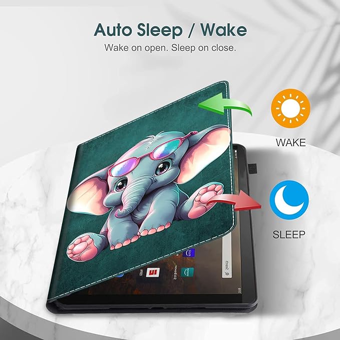 Case Fits Amazon Kindle Fire HD 8 &amp 8 Plus Tablet (12th Generation/10th Generation 2022/2020 Release) 8 Multi-Angle Smart Stand Cover Auto Sleep/WakeCute Elephant