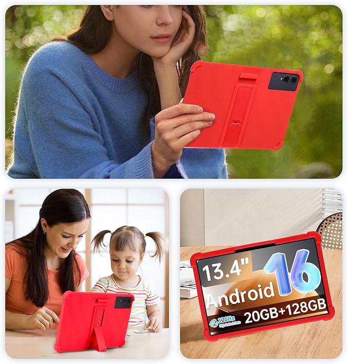 Case for TECLAST T65 13.4-Inch Tablet – Shockproof Silicone Protective Cover with Kickstand Drop-Resistant Business Style (Red)