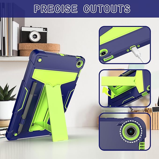 Case for Amazon Fire Max 11 (13th Generation 2023 Released) - Heavy Duty Hybrid Protective Case Cover with Kickstand + 1 Screen Protector and 1 Random Stylus (Navy Blue/Green)