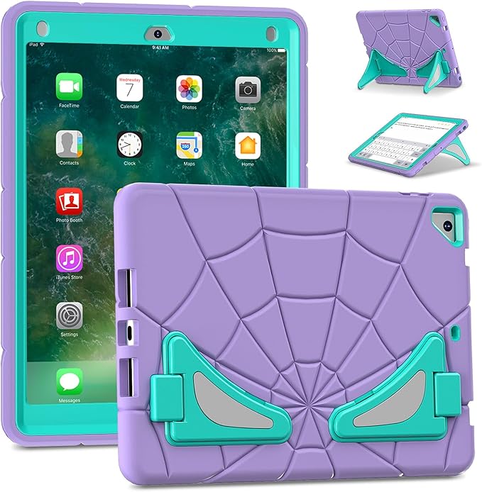 Compatible with Apple iPad 9.7 5th/6th(2017/2018)/Air 2/Pro 9.7 Tablet CaseLightweight Shockproof Rugged Protective Cover with Kickstand for Kids Children Boys Babies Purple Mint Green