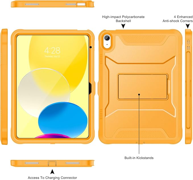 Soke Case for iPad (A16) 11th Generation 11-inch 2025 iPad 10th Generation 10.9-inch 2022 with Built-in Screen Protector and Kickstand Rugged Full Body Protective Cover - Citrus