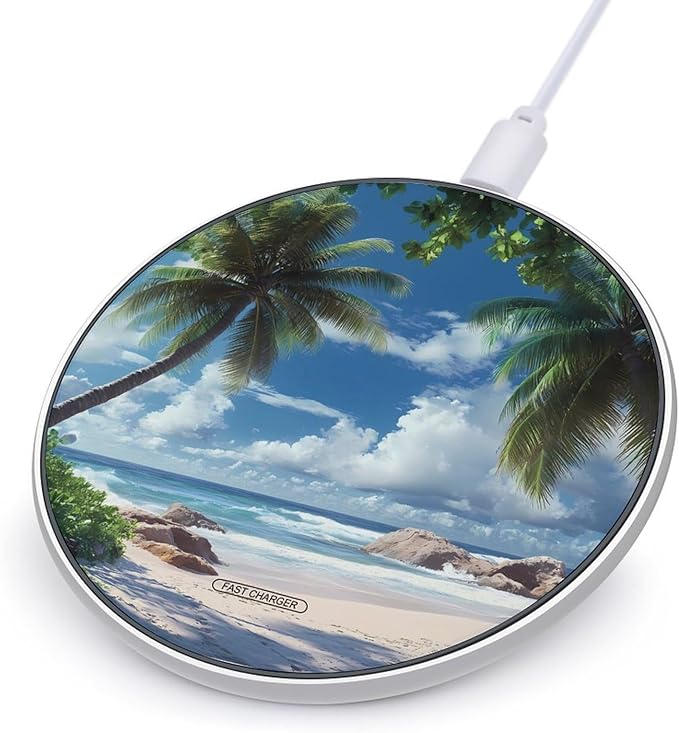Beach Landscape Coconut Palm Tree Wireless Charger Anti-Slip Wireless Charging Pad Slim Charger Mat for Men Women