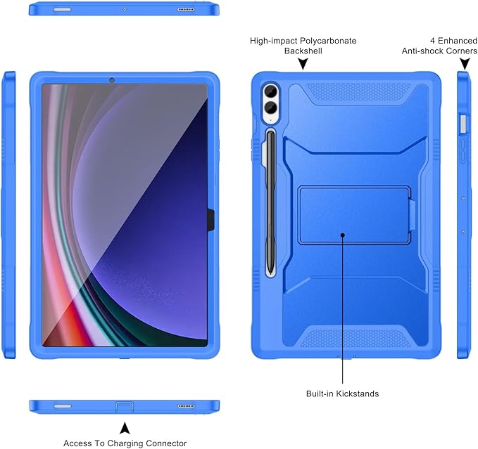 Soke Case for Samsung Galaxy Tab S9 Plus/S9 FE+ 2023 with Built-in Screen Protector &amp Kickstand Rugged Full Body Protective Cover for Galaxy Tablet 12.4 InchKlein Blue