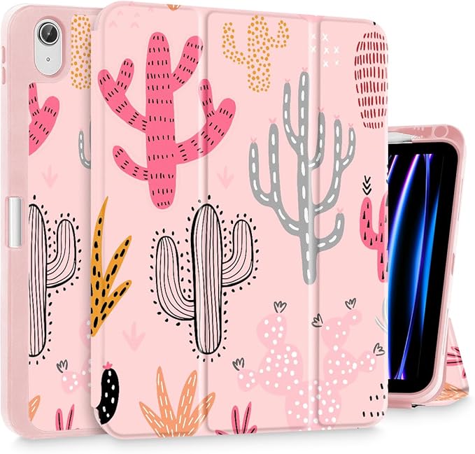 Mektron Case for iPad Air 11 inch (M4 2026 8th /M3 2025 7th /M2 2024 6th) Compatible with iPad Air 10.9 (2022 5th Gen /2020 4th Gen) Tablet Cover Buit in Pencil Holder Colorful Cacti