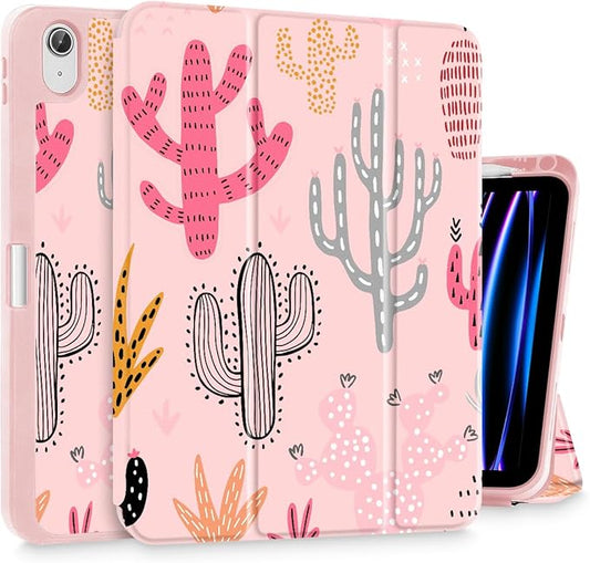Mektron Case for iPad Air 11 inch (M4 2026 8th /M3 2025 7th /M2 2024 6th) Compatible with iPad Air 10.9 (2022 5th Gen /2020 4th Gen) Tablet Cover Buit in Pencil Holder Colorful Cacti