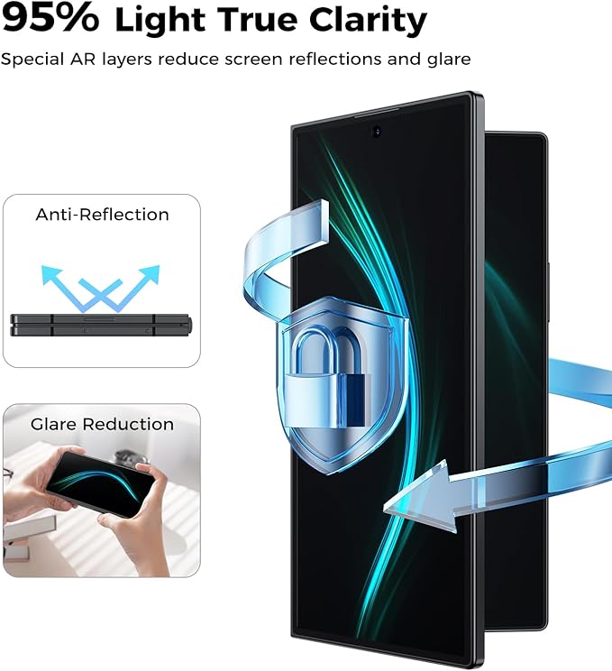 BENKS GlassWarrior AR Screen Protector for Samsung Galaxy Z Fold 7 Anti-Reflective Tempered Glass Screen Protector [Case Friendly] Anti Scratch Bubble Free