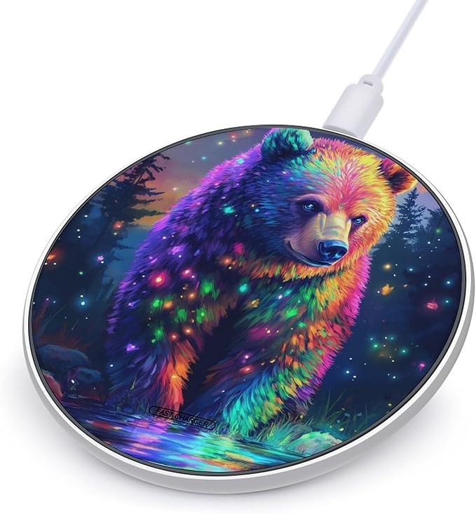 Colorful Bear Forests Wireless Charger Anti-Slip Wireless Charging Pad Slim Charger Mat for Men Women
