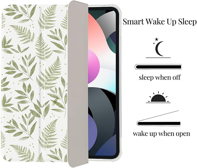 Cute Fern Leaves Branches for iPad 9th/8th/7th Gen Case 10.2 Inch (2021/2020/2019)[Pencil Holder+Auto Sleep/Wake]Slim Stand Soft Leather TPU Back Smart CoverWhite
