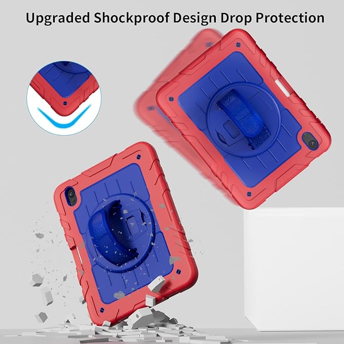Case for iPad 10th Generation 10.9inch 2022with Built-in Screen Protector and KickstandHand StrapShoulder Strap for New Apple iPad 10.9 Inch(Red/Blue)