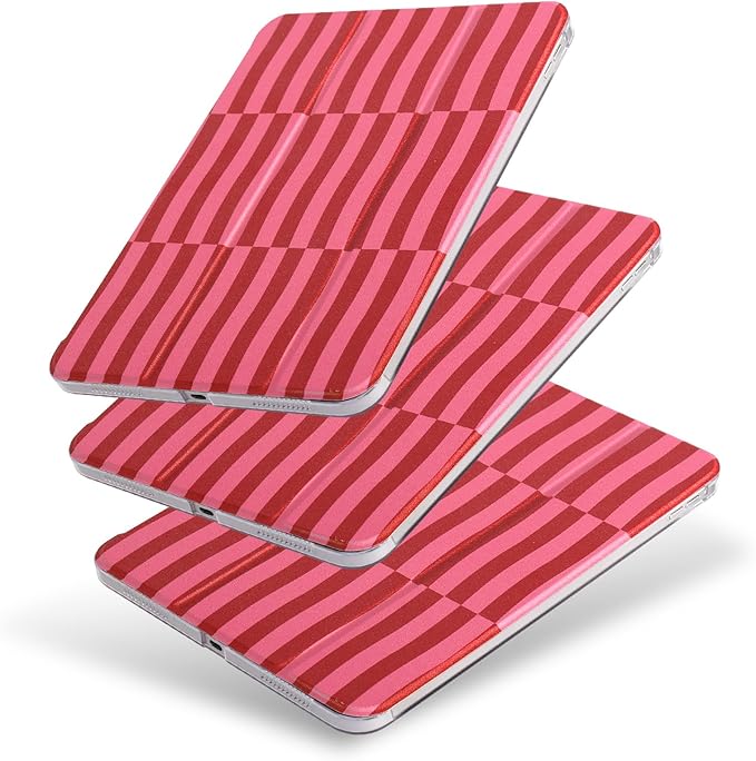 case for ipad 11th Generation11 Inch 2025 (A16 Chip) &amp 10th Gen 10.9 Inch 2022 - Slim Scratch-Resistant Hard PC Translucent Back Shell Smart Cover Wake/Sleep FunctionRed Irregular Stripes