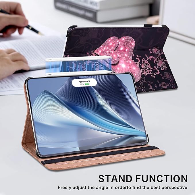 ALILANG Case for iPad Pro 13 inch M5/M4 (2025/2024) Tablet Case PU Leather Shockproof Folding Stand Cover with Card Holder and Pen Holder -Lace Peach
