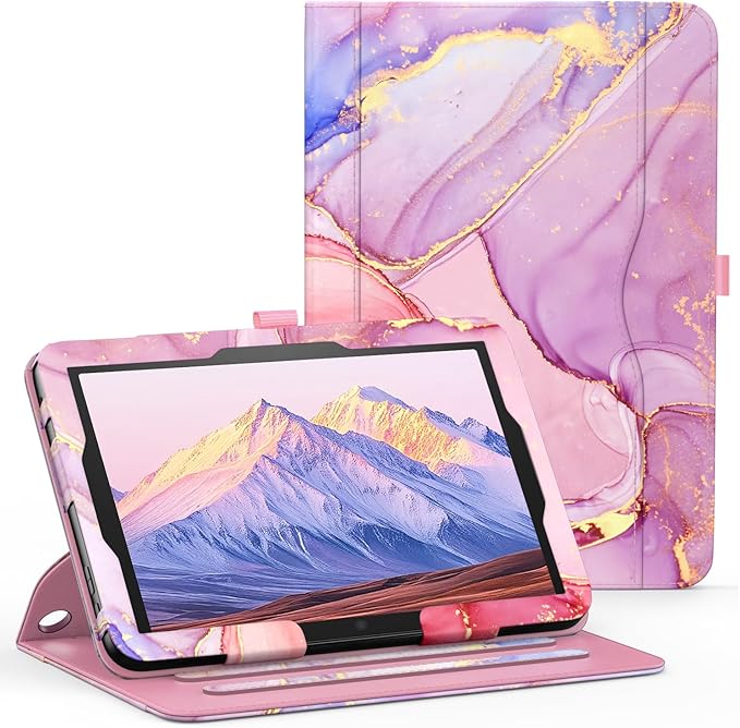 Case for 10 &amp 10 Plus Tablet (13th/ 11th Generation 2023/2021 Released) 360 Degree Rotating Stand PU Leather Cover with Pencil Holder Auto Sleep/Wake Pocket Design Marble Pink