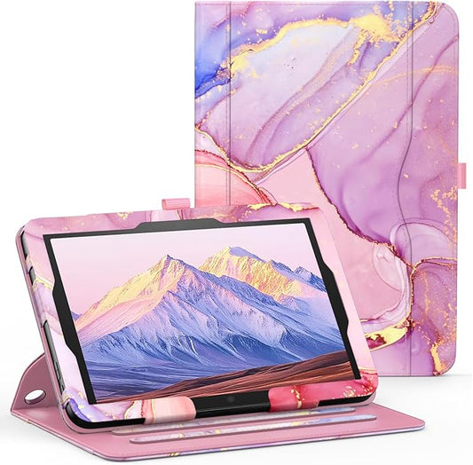 Case for 10 &amp 10 Plus Tablet (13th/ 11th Generation 2023/2021 Released) 360 Degree Rotating Stand PU Leather Cover with Pencil Holder Auto Sleep/Wake Pocket Design Marble Pink