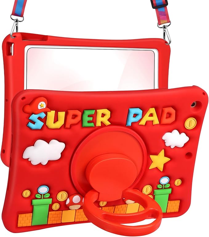 Cute Case for iPad 9th/8th/7th Generation - Silicone 3D Design for Girls Women Girly Kawaii Funny Cartoon Soft Stand for iPad Case 9th/8th/7th Generation with Lanyard 10.2 InchRed Maliao