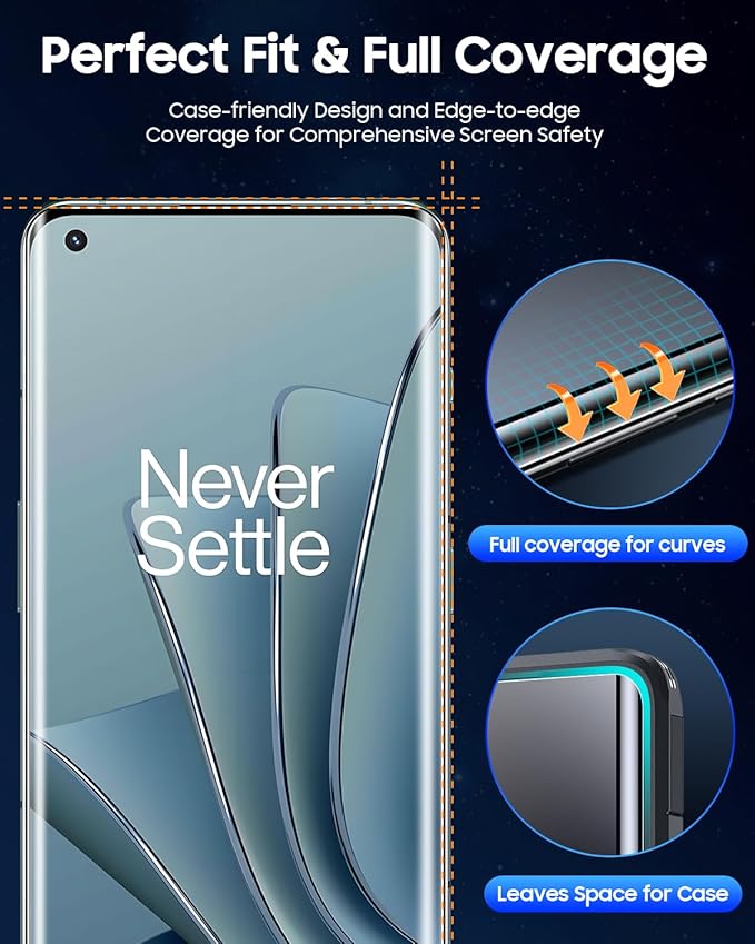 UV Screen Protector for OnePlus 10 Pro - 3 Pack Tempered Glass [9H Scratch Resistant] Sensitive Touch Fingerprint-ID Compatible [Easy to Install] With Alignment Frame