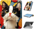 for iPad Pro 11 2024 Case with Pencil Holder Foldable Y-Shaped Protective Cover Stylish Clear Multi-Angle Viewing &amp Auto Sleep/Wake Black White Cat Vibrant Tablet Case