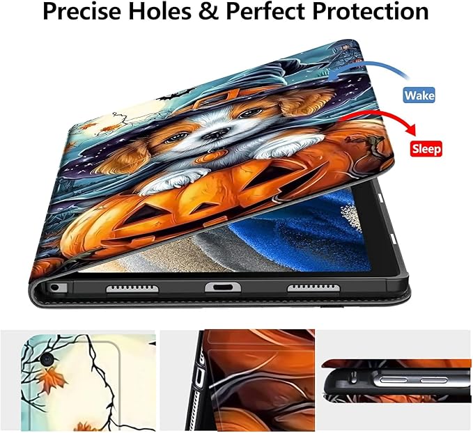 Case for Amazon Fire HD 8/ HD 8 Plus Tablet (12th/10th Generation 2024/2022/2020) PU Leather Smart Protective Cover with Auto Sleep/Wake for Fire HD 8 2024/2022Dog Wearing Witch Hat Pumpkin
