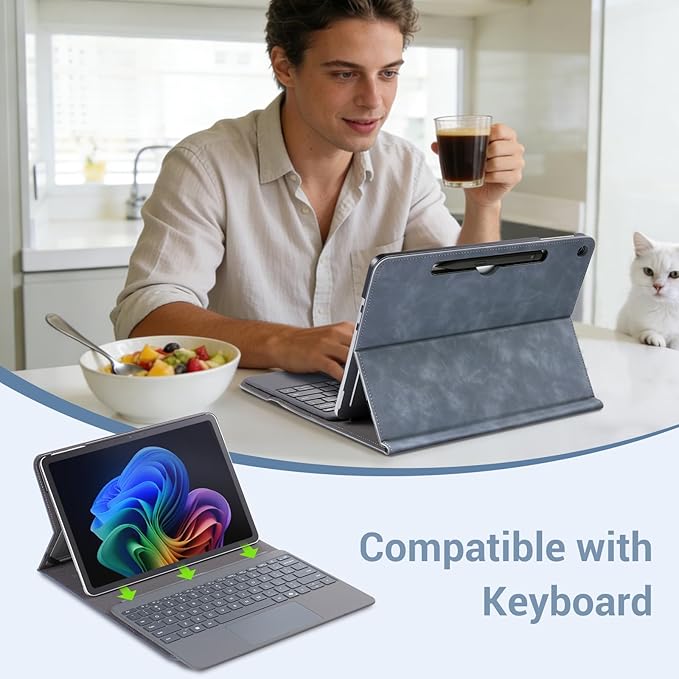 CoBak Case for Microsoft Surface Pro 12 (2025) Premium Business Cover with Multi-Angle Stand Embedded Stylus Holder Keyboard Support &amp Built-in Organizer – Tailored for ProfessionalsNavy Blue
