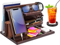 Wood Phone Docking Station - Gifts for Men Desk or Nightstand Organizer - Birthday Gifts for Husband Fathers Day for Dad - Anniversary Idea from Wife - Key Holder Stand Wallet Watch &amp Essential