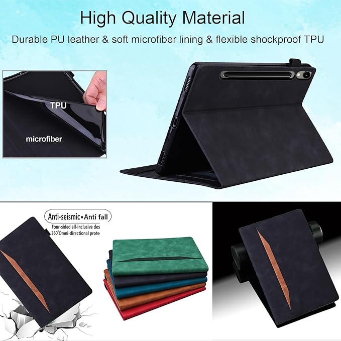 Case for Samsung Galaxy Tab S10 FE+/S10 FE Plus 13.1 Inch 2025 Model (SM-X620/SM-X626B) with Pencil Holder/Pocket/Card Slots Folio Stand PU Leather TPU Back Shockproof Wallet Cover Black