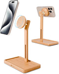 YEOUX Premium Magnetic Phone Holder for Desk | Solid Beech Wood | 360° Free Adjustable | MagSafe Compatible for iPhone 17 16 15 14 Stylish Desk Accessory