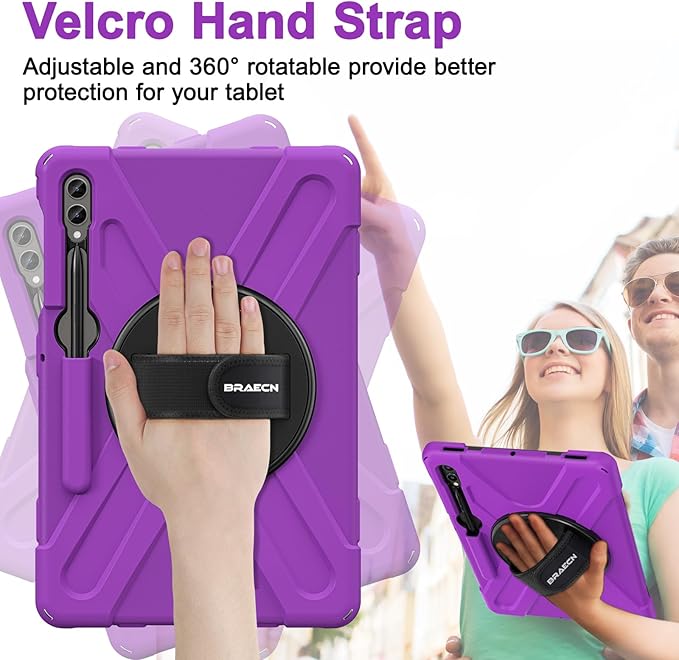 BRAECN for Samsung Galaxy Tab S10+ Plus/S9+/S9 FE + /S8+ Plus/S7 +Plus /S7 FE 12.4 InchHeavy Duty Shockproof Case with S Pen Holder&amp360 Rotating Hand Strap/Kickstand/Shoulder Strap -Purple