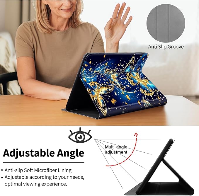 Case for All-New 7 Kindle Paperwhite 12th Gen 2024 &amp Kindle Colorsoft Signature EditionPU Leather Cover with Auto Sleep Wake FeatureBlue Gilded Butterfly
