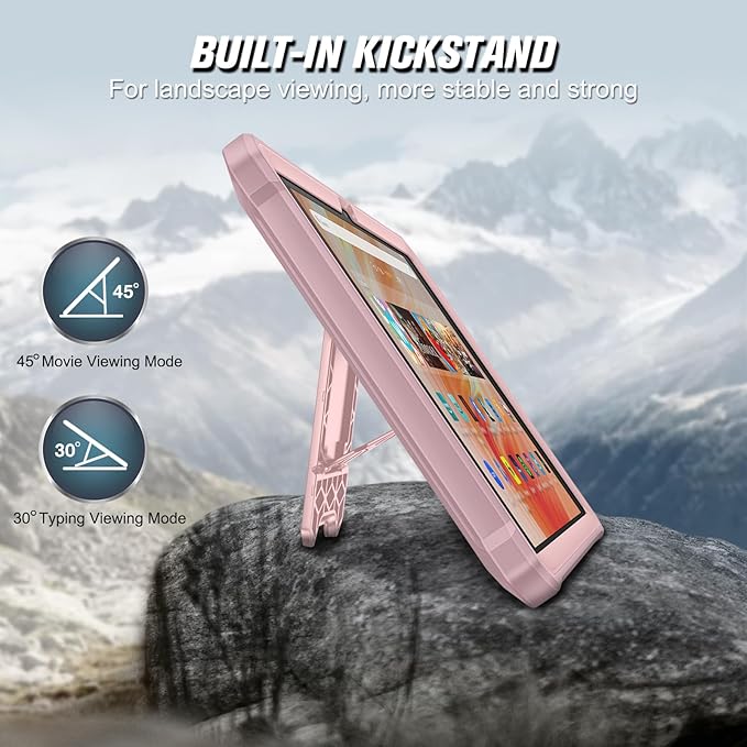 Fintie Shockproof Case for All-New Fire HD 10 Tablet (13th Generation 10.1 2023 Release) [Tuatara] Rugged Unibody Hybrid Bumper Kickstand Cover with Built-in Screen Protector Light Pink
