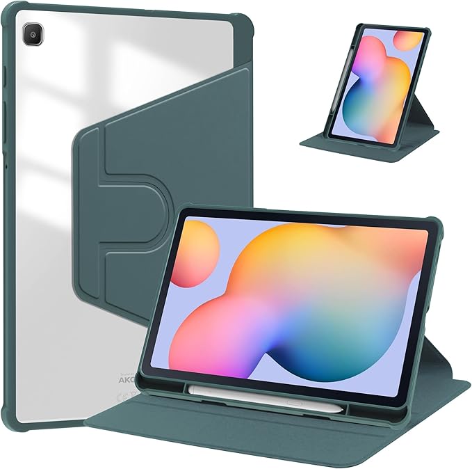 Rotating Case for Lenovo Tab K10 2nd 10.1 2025 TB-311FU/311XU with Pencil Holder360 Rotation Protective Stand Smart Tablet Slim Hard Shell Folio Cover Clear Back with Auto Wake/Sleep (Dark Green)