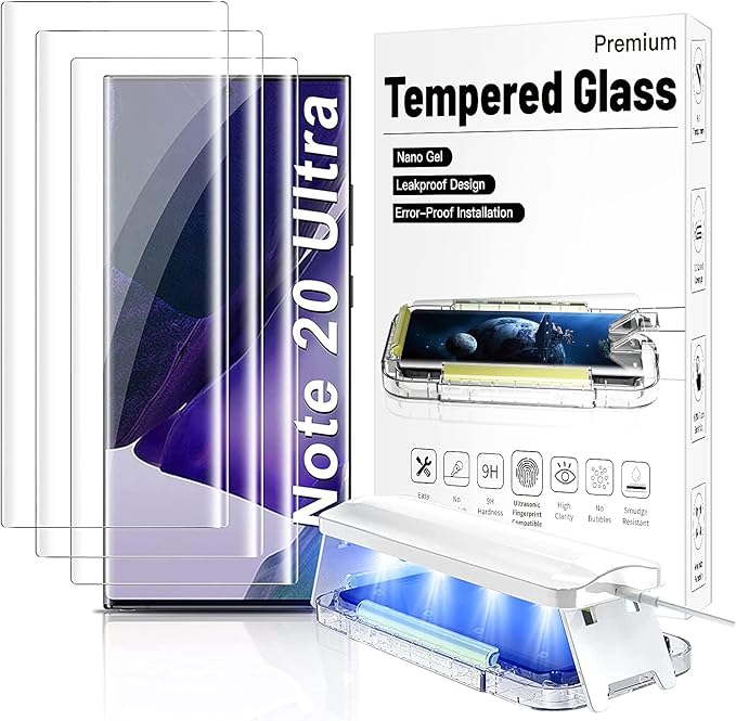 3 Pack Screen Protector for Samsung Galaxy Note20 Ultra Tempered Glass HD Fingerprint Unlock 3D Curved Edge Full Coverage Protector Easy Install Kit for Galaxy Note20 Ultra 5G (Note 20)