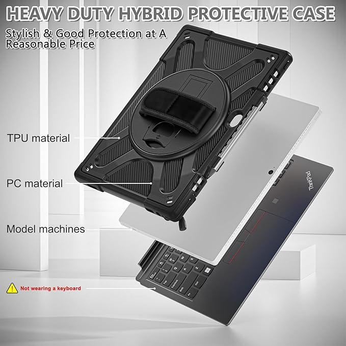 ZenRich Rugged Case for Lenovo ThinkPad X12 Gen 2 12” 2024 –Heavy Duty Shockproof Protective Cover with 360° Rotating KickstandHand &amp Shoulder StrapBusiness FriendlyType Cover Keyboard Compatib