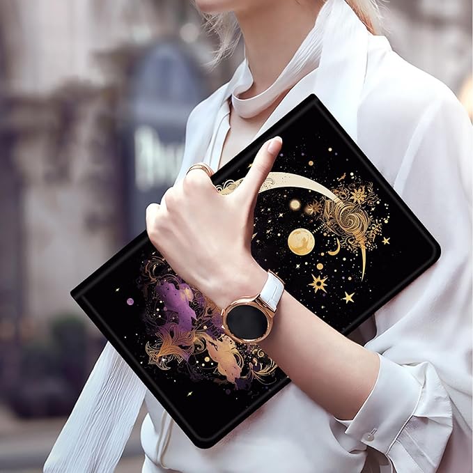 FUYOCWE for Fire HD 10 Tablet Case (13th Generation2023 Release10.1) PU Leather Multi-Angle Folding Stand Smart Flip Cover for Amazon Kindle Fire HD 10 13th Gen-Gold Moon Star