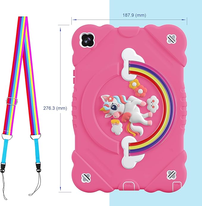 XZC Case for Samsung Galaxy Tab A9+/ A9 Plus Case 11 2023 (SM-X210/X216/X218) Unicorn Heavy Duty Shockproof Protective Case with Stand/Shoulder Strap for Kids Girls Women (Rose)