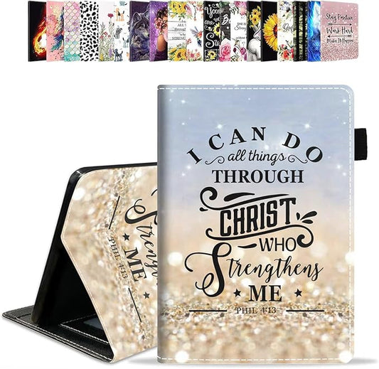 Case for Amazon Kindle Fire HD 10 &amp 10 Plus Tablet 10.1 (13th/11th Generation 2023/2021 Release) - PU Leather Folio Case with Smart Auto Wake/Sleep Rainbow Glitter Quote Bible Verse Phil 4:13