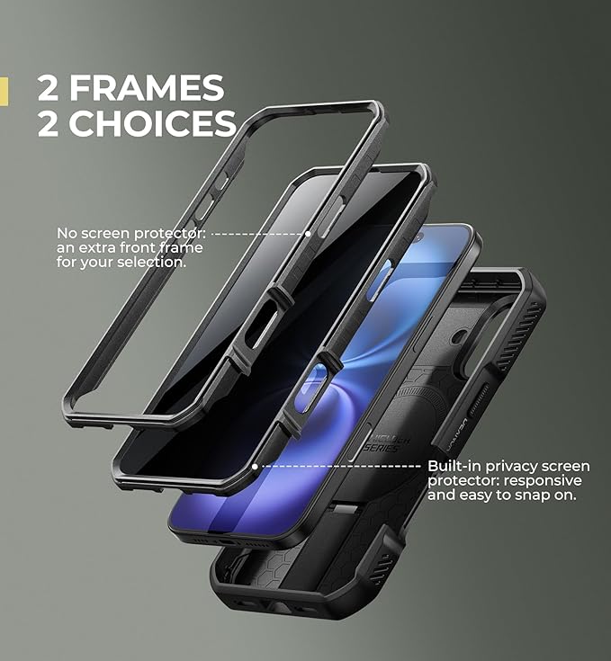 Dexnor for iPhone 16 Case with Slide Camera Cover &amp Adjustable Kickstand &amp Privacy Screen Protector Compatible with MagSafe Rugged Bumper Case Heavy-Duty Magnetic Protective Cover 6.1 InchBl