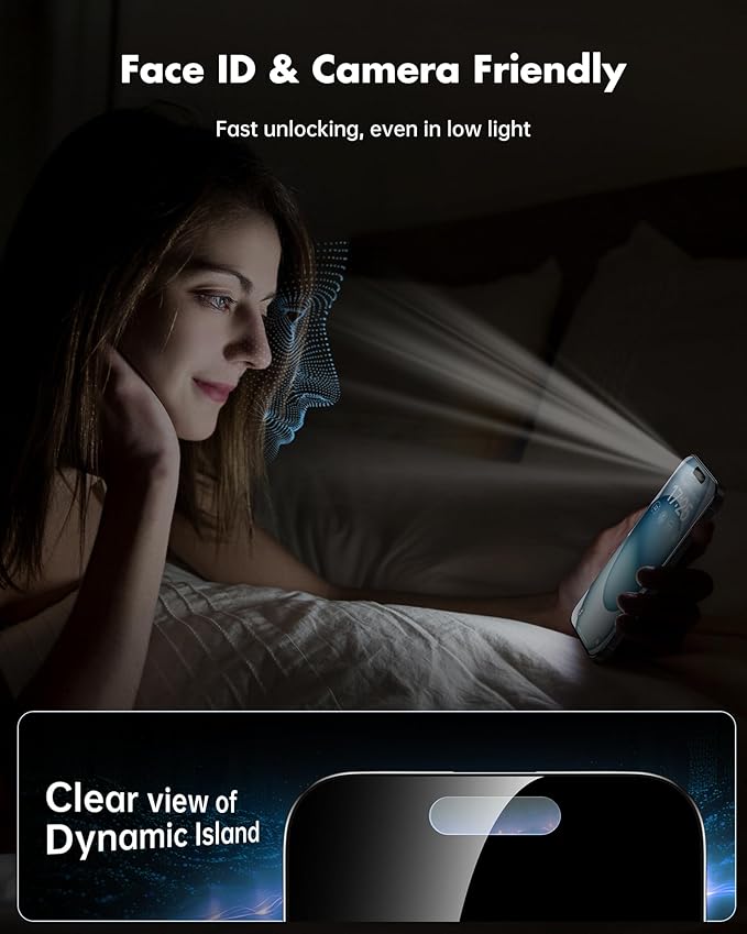 UNBREAKcable Privacy Screen Protector for iPhone 15 (6.1-Inch) 2-Pack + 2 Lens Protectors｜25° Anti-Spy｜9H Hardness｜Anti-Fingerprint｜HD Clarity Tempered Glass