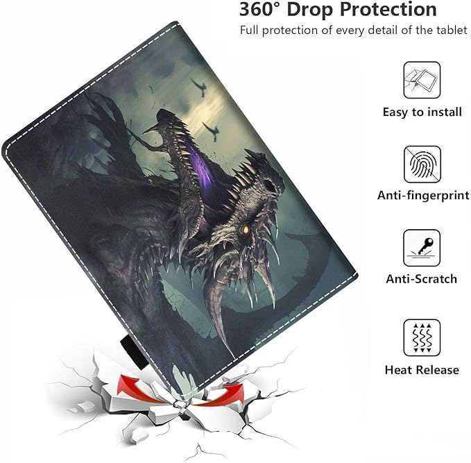 Case for All-New Amazon Kindle Fire HD 10 &amp 10 Plus Tablet 10.1 (13th/11th Generation 2023/2021 Release) - PU Leather Folio Case with Smart Auto Wake/Sleep Evil Dragon