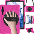 BRAECN for Samsung Galaxy Tab S10 Plus Case 2024/S9 Plus/S9 FE+/S8 Plus/S7 Plus /S7 FE 12.4 InchHeavy Duty Shockproof Case with S Pen Holder&amp360 Rotating Hand Strap/Kickstand Shoulder StrapPink