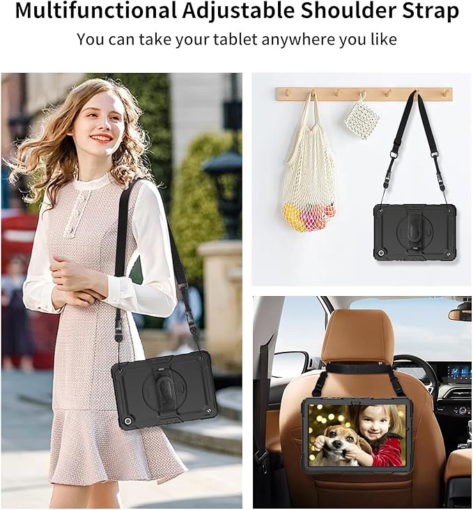 DUNNO Case for Samsung Galaxy Tab A9+ Plus 11 Inch 2023 Shockproof Case with Screen Protector 360° Rotating Stand Hand &amp Shoulder Strap for Galaxy Tab A9 Plus Tablet (Black)
