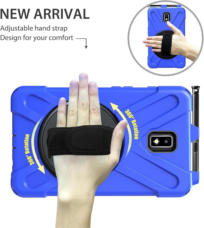 Case for Samsung Galaxy Tab Active 2 8.0 T390 T395 T397 Military Grade [15 ft Drop Tested] Full-Body Shockproof Protective Cover with 360° Rotation Stand Hand Strap &amp Pencil Holder