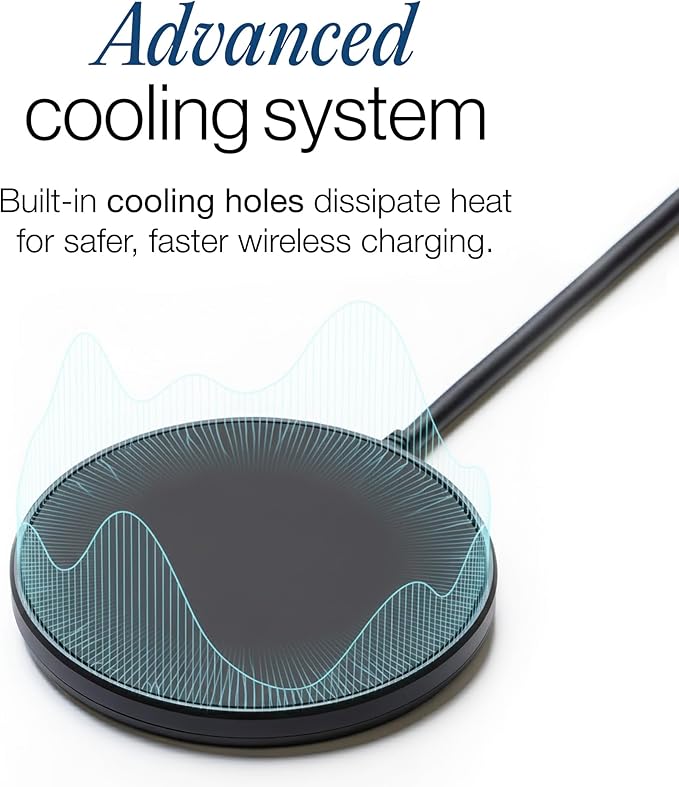 SPOTMINDERS Wireless Charger for iPhone AirPods Tracking Card 15W Flat Fast Charging Pad QI Compatible with Samsung Android Apple - Magsafe Non-Slip Surface Advanced Cooling - No AC Adapter