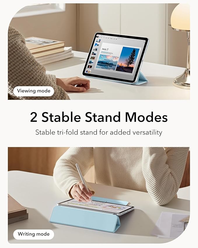 ESR for iPad Air 13 Inch Case M4/M3/M2 (2026/2025/2024) iPad Pro 12.9 Case Powerful Magnetic Attachment Slim Trifold Stand Case Supports Pencil Pro &amp Pencil (USB-C) Rebound Series Light Blue