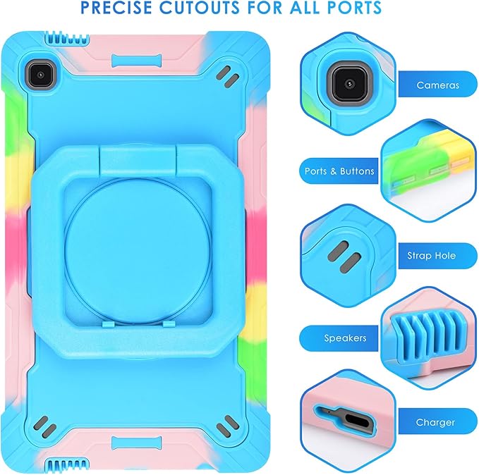DETUOSI Case for Samsung Tab A7 Lite 8.7 inch 2021 Release SM-T220/T225/T227u Shockproof Protective Cover for Galaxy Tab A7 Lite 8.7 inch (360°Rotatable Stand &amp Shoulder Strap) Camouflage Blue