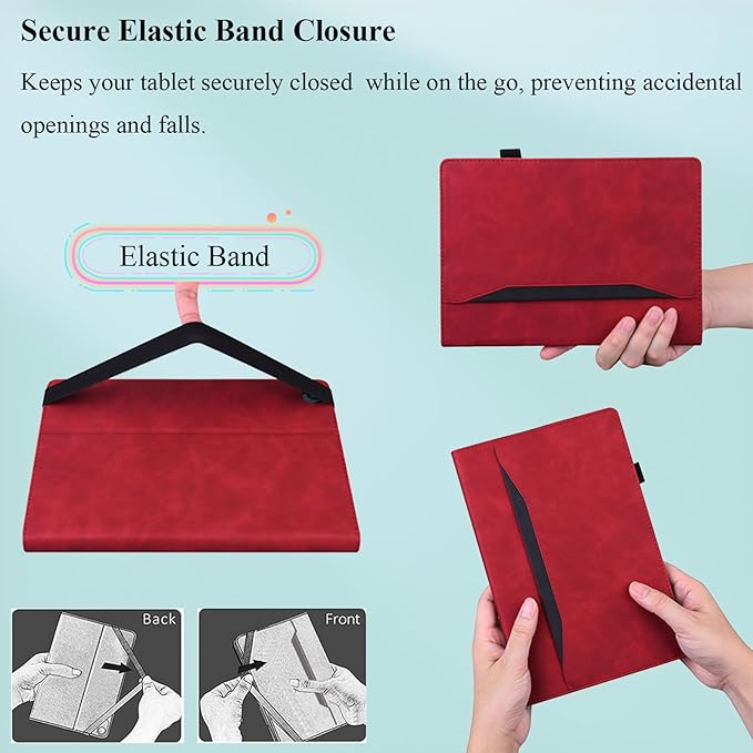 Case for Samsung Galaxy Tab S10 FE+/S10 FE Plus 13.1 Inch 2025 Model (SM-X620/SM-X626B) with Pencil Holder/Pocket/Card Slots Folio Stand PU Leather TPU Back Shockproof Wallet Cover Red
